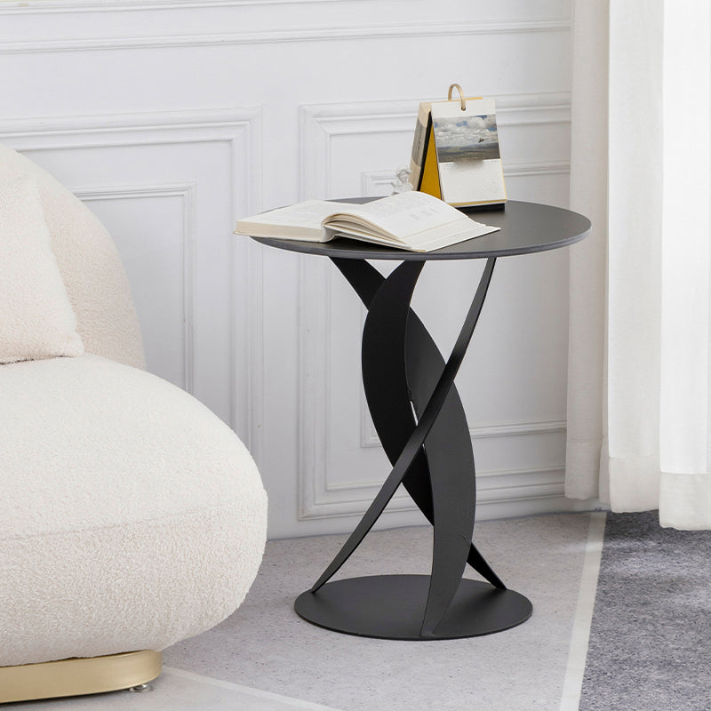 Modern Round Slate Top Side Table 22.4" Tall Metal Abstract End Table