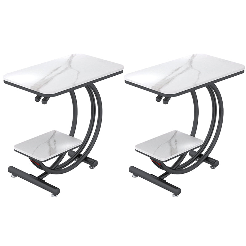 Modern Rectangle Slate Top End Table 23.6" Tall Iron C Side Table with Shelf