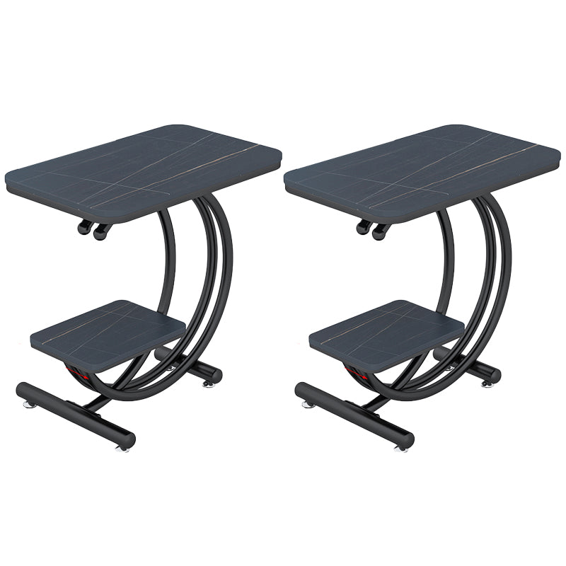 Modern Rectangle Slate Top End Table 23.6" Tall Iron C Side Table with Shelf