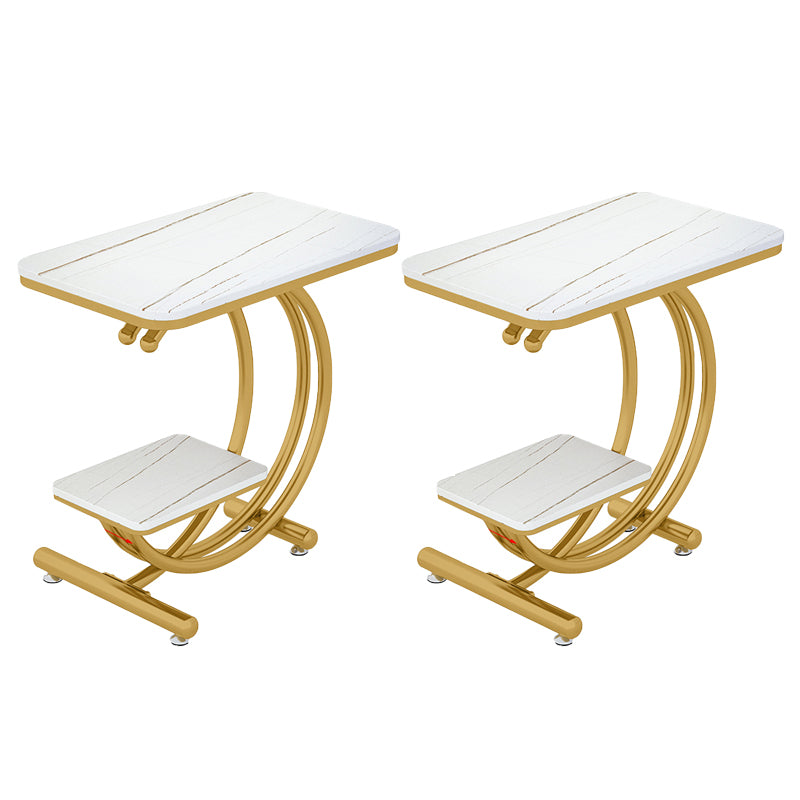 Modern Rectangle Slate Top End Table 23.6" Tall Iron C Side Table with Shelf