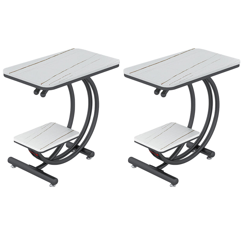 Modern Rectangle Slate Top End Table 23.6" Tall Iron C Side Table with Shelf