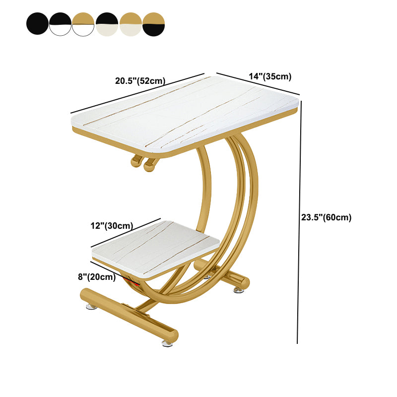 Modern Rectangle Slate Top End Table 23.6" Tall Iron C Side Table with Shelf