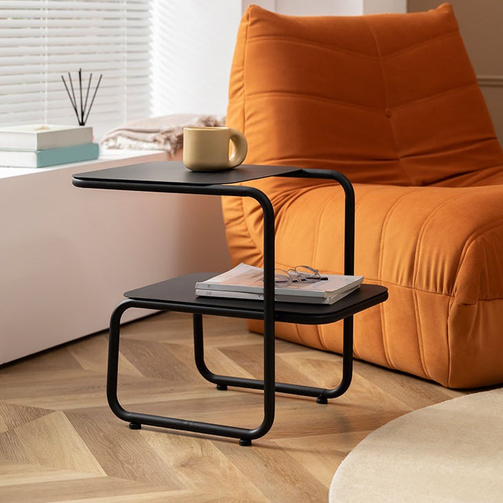 Square Sleigh Base Design Metal Table Medieval Modern Style with Storage Rack Side Table