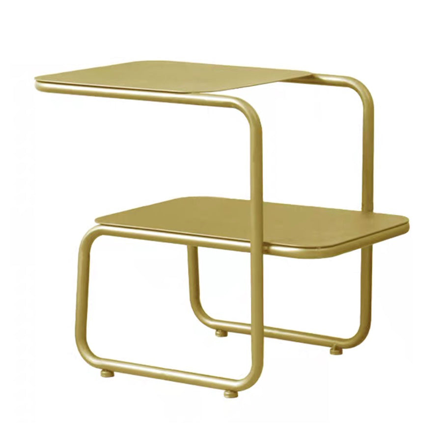 Square Sleigh Base Design Metal Table Medieval Modern Style with Storage Rack Side Table