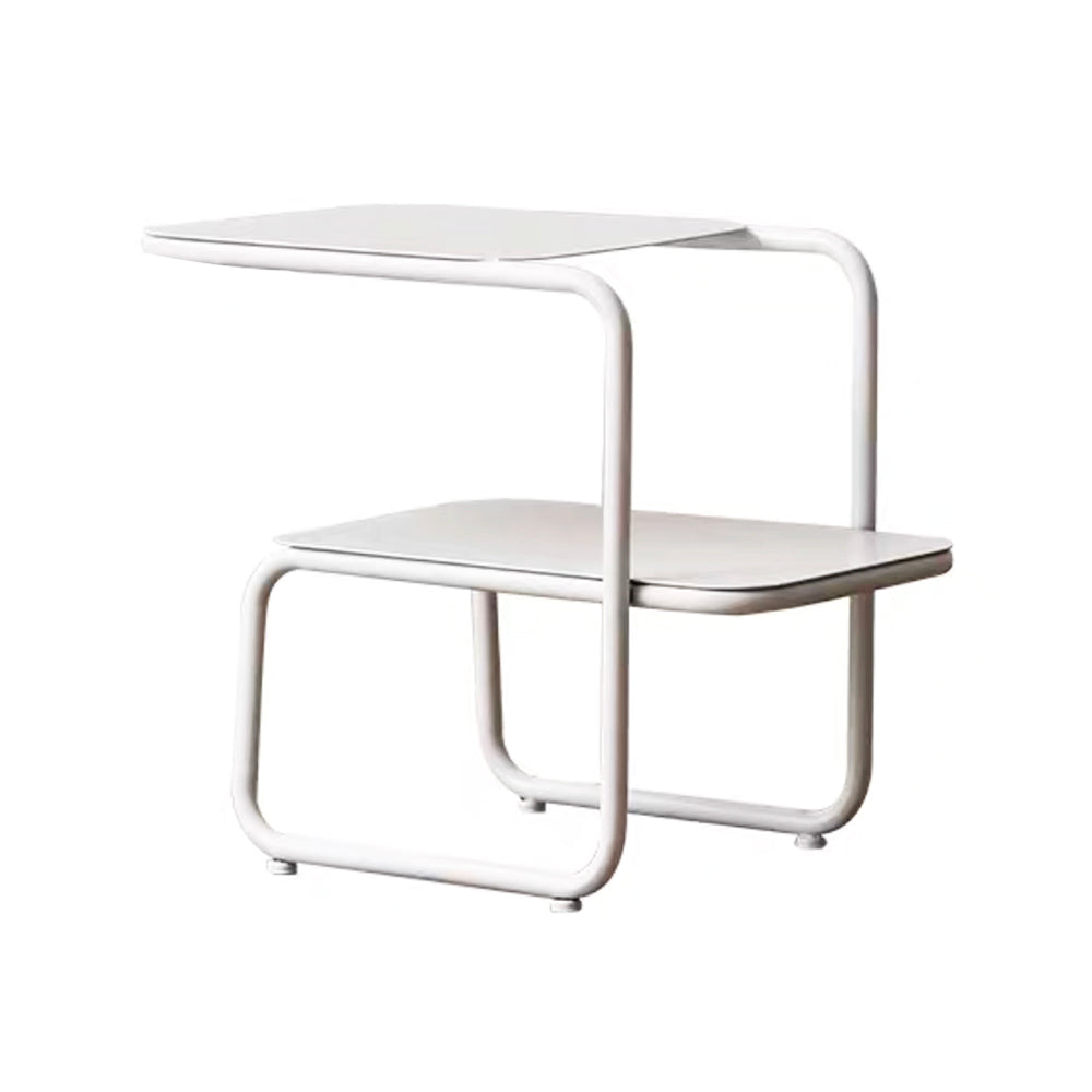Square Sleigh Base Design Metal Table Medieval Modern Style with Storage Rack Side Table