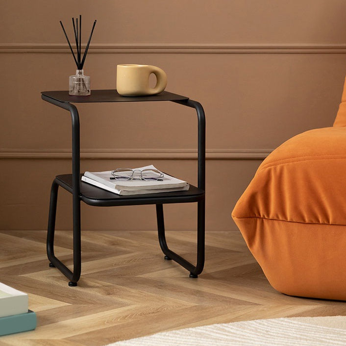 Square Sleigh Base Design Metal Table Medieval Modern Style with Storage Rack Side Table