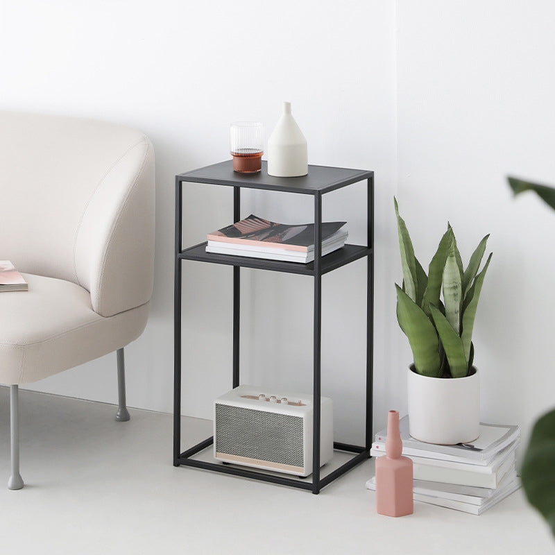 Mid-Century Rectangle Top Side Table 27.5-inch Iron Frame End Table with Shelf