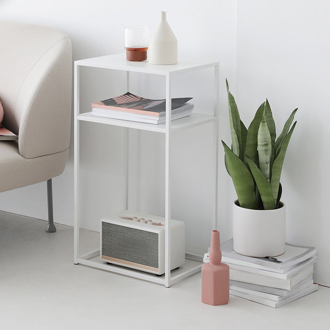 Mid-Century Rectangle Top Side Table 27.5-inch Iron Frame End Table with Shelf