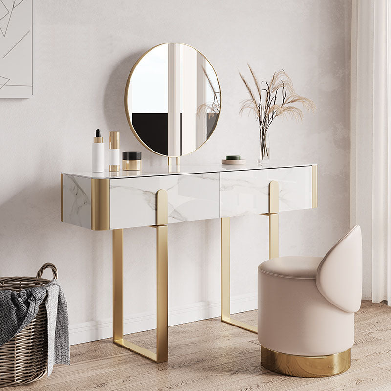Glam Slate Top Vanity Table 2-Drawer Vanity Dressing Table Set