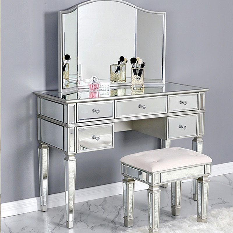 Solid Wood Vanity Dressing Table Set Contemporary Makeup Counter with Drawers