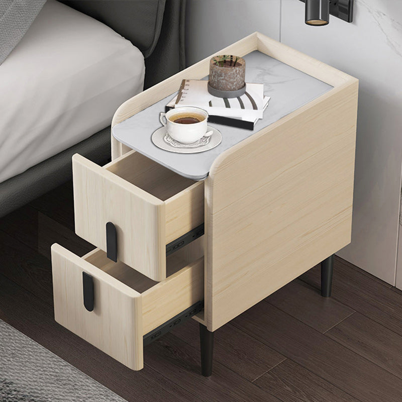 20 Inch Tall Nightstand Modern Stone Top Faux Leather 2-Drawer Legs Included Night Table