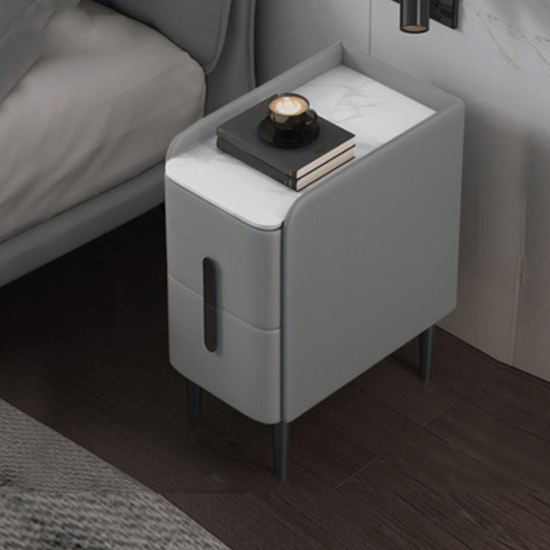 20 Inch Tall Nightstand Modern Stone Top Faux Leather 2-Drawer Legs Included Night Table
