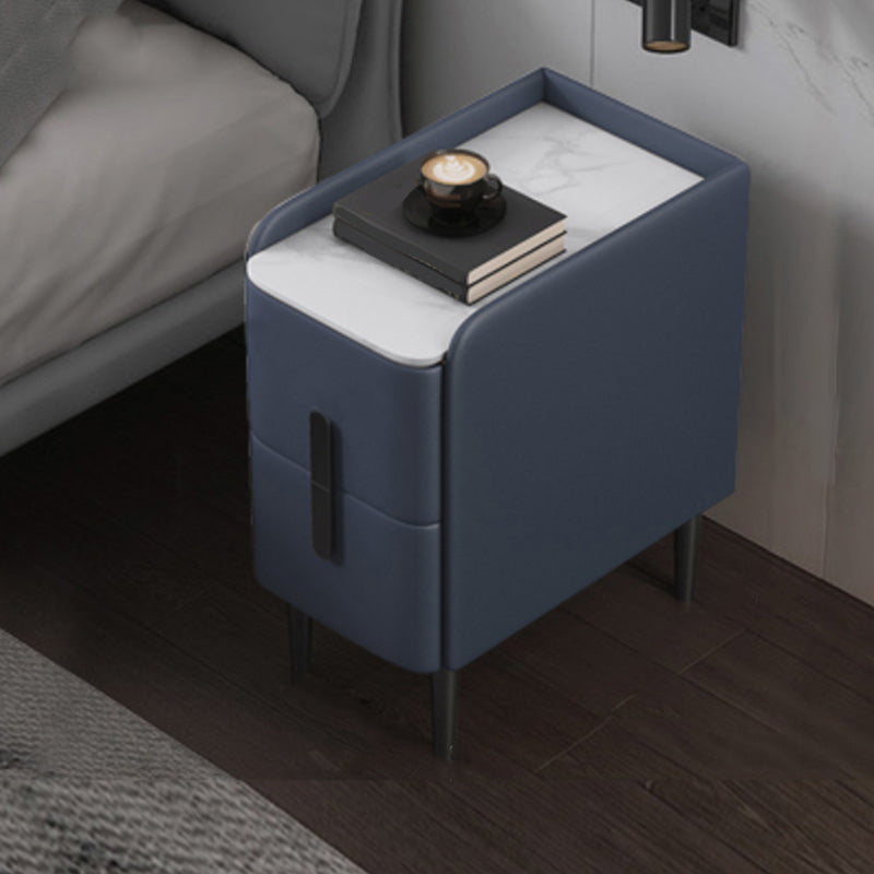20 Inch Tall Nightstand Modern Stone Top Faux Leather 2-Drawer Legs Included Night Table
