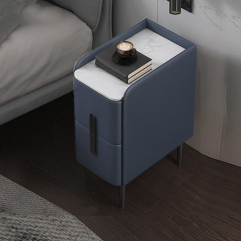 20 Inch Tall Nightstand Modern Stone Top Faux Leather 2-Drawer Legs Included Night Table