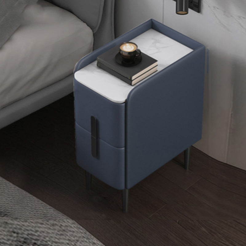 20 Inch Tall Nightstand Modern Stone Top Faux Leather 2-Drawer Legs Included Night Table