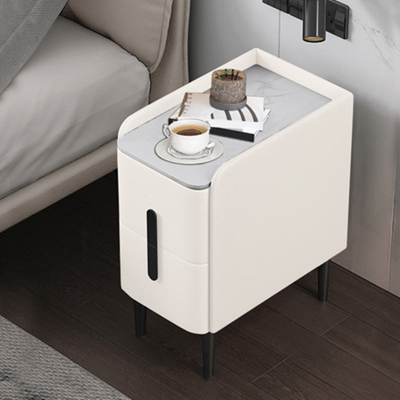 20 Inch Tall Nightstand Modern Stone Top Faux Leather 2-Drawer Legs Included Night Table