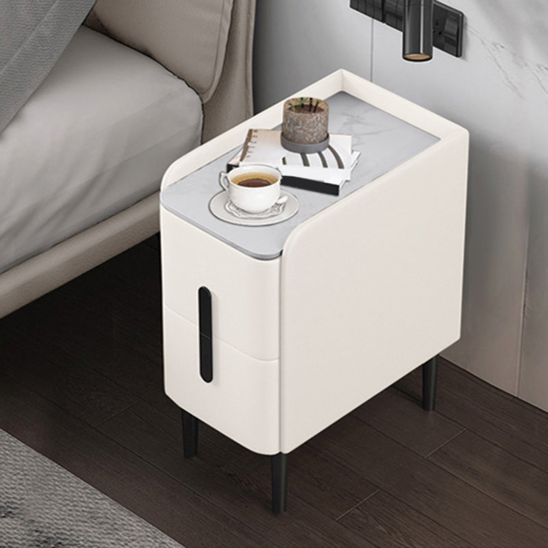 20 Inch Tall Nightstand Modern Stone Top Faux Leather 2-Drawer Legs Included Night Table