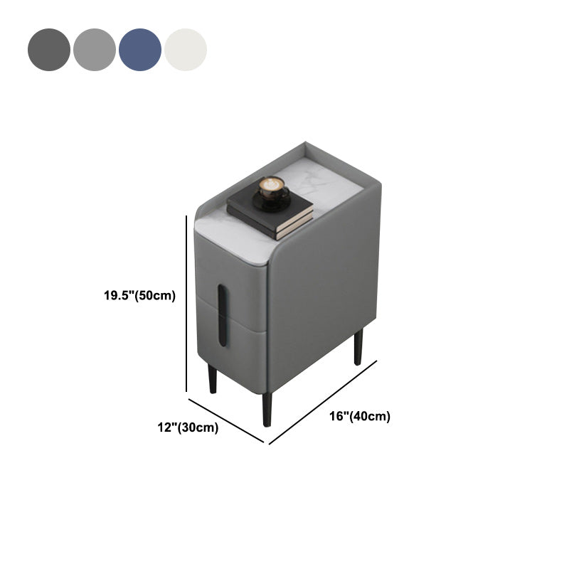 20 Inch Tall Nightstand Modern Stone Top Faux Leather 2-Drawer Legs Included Night Table