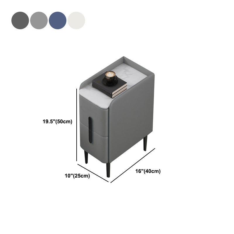 20 Inch Tall Nightstand Modern Stone Top Faux Leather 2-Drawer Legs Included Night Table