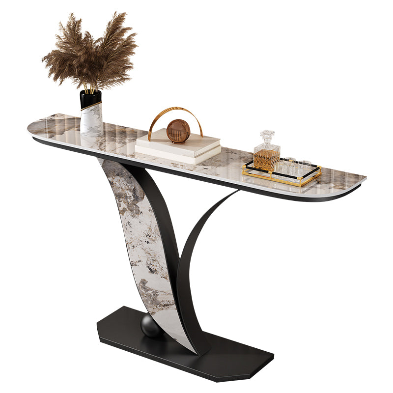 Contemporary Half Moon Console Table with Black Iron Base for Hall