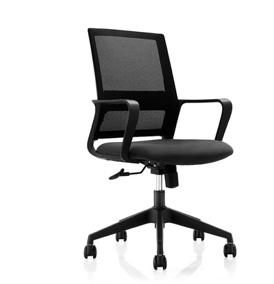 Fixed Arms Black Swivel Chair Mid-back Chair Soft Executive Office Chair