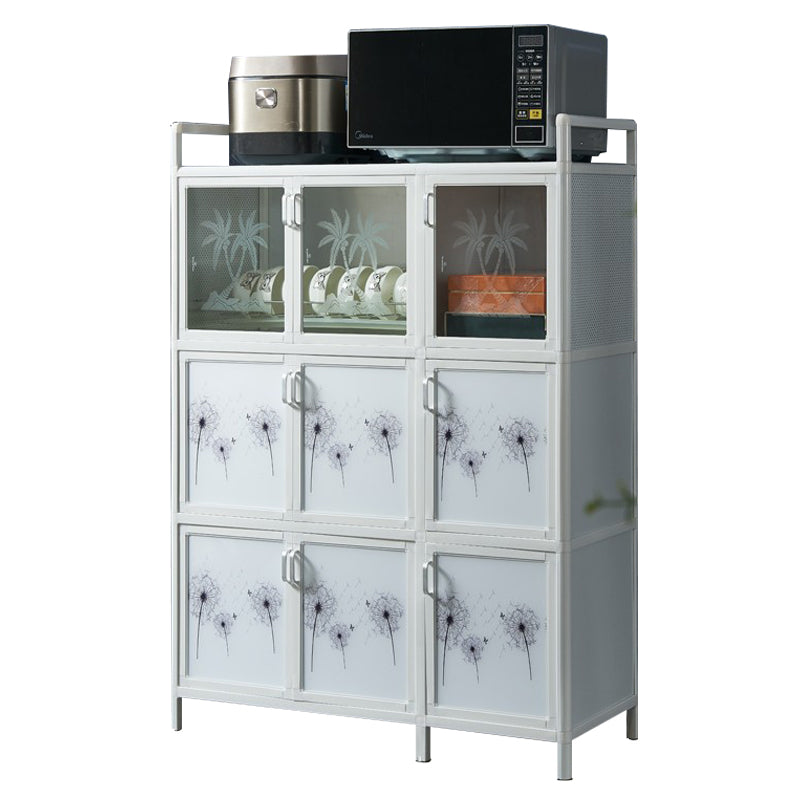 Living Room Tempered Glass Buffet Server Aluminum Frame Modern Style Kitchen Server