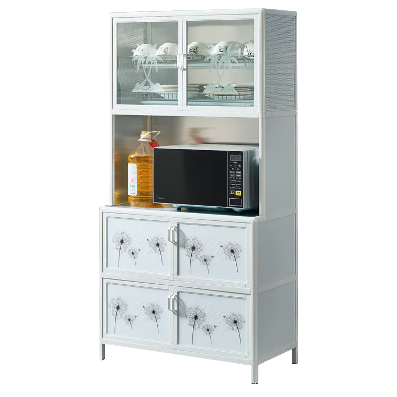 Living Room Tempered Glass Buffet Server Aluminum Frame Modern Style Kitchen Server