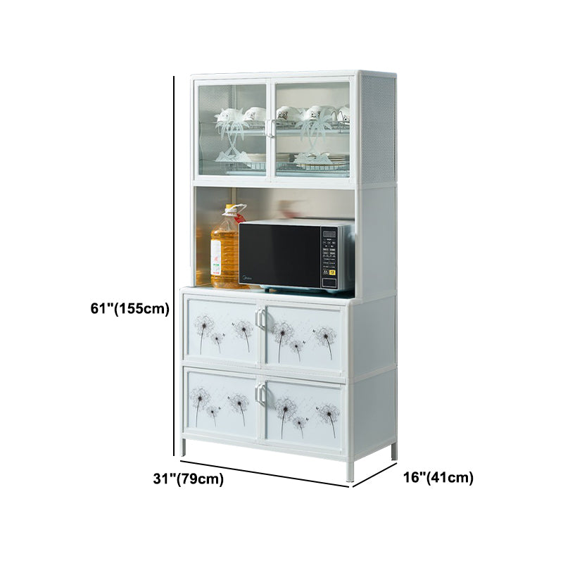 Living Room Tempered Glass Buffet Server Aluminum Frame Modern Style Kitchen Server