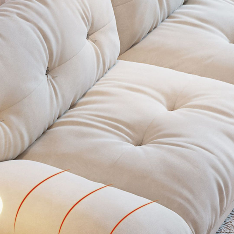 Contemporary Armless Settee Tufted Split-Back White Velvet Sofa
