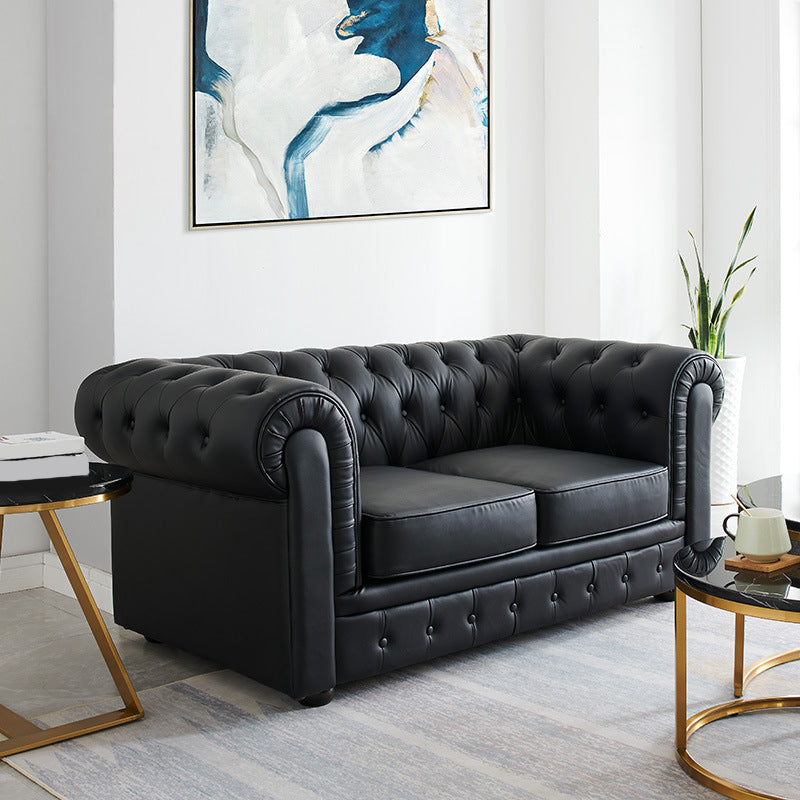 27.6" H Faux Leather Rolled Arm Chesterfield Sofa For Living Room