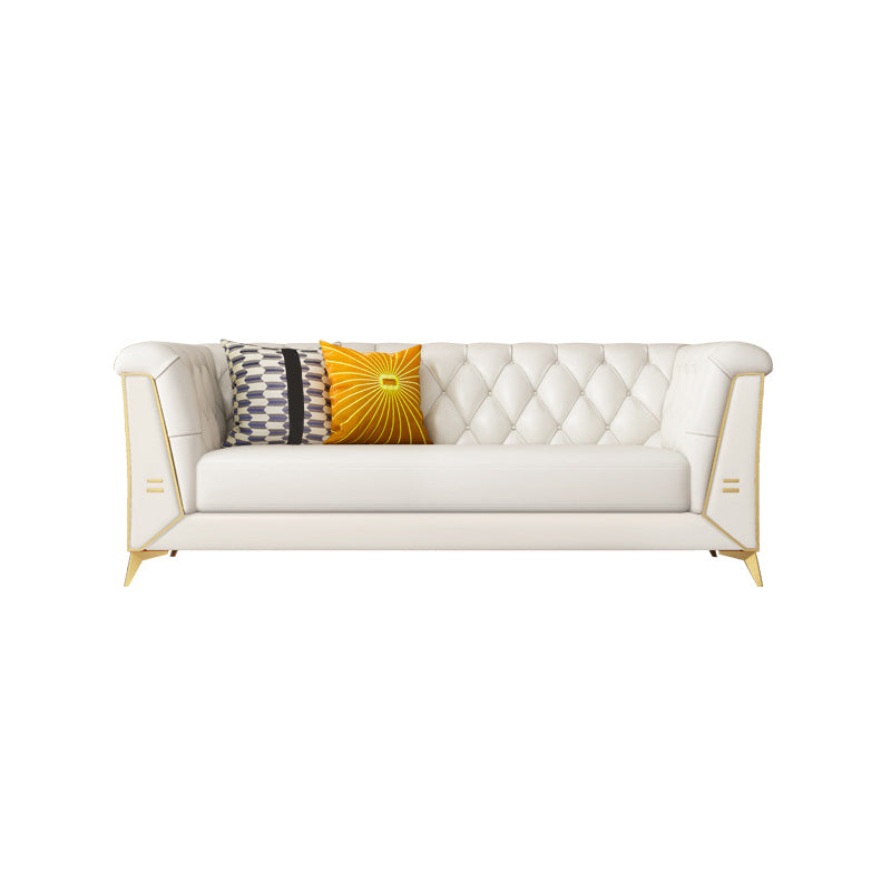 Contemporary 28.7" H Faux Leather Tufted Tuxedo Arm Sofa For Living Room