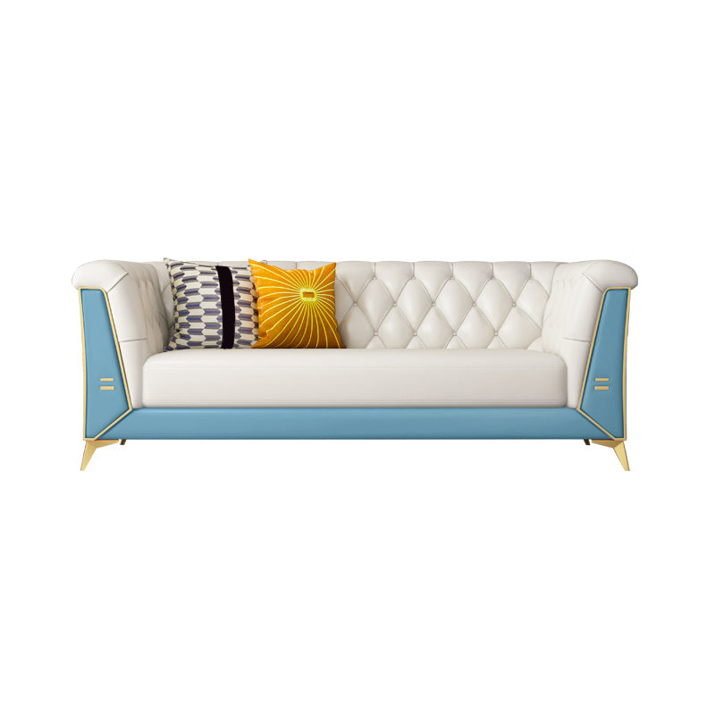 Contemporary 28.7" H Faux Leather Tufted Tuxedo Arm Sofa For Living Room