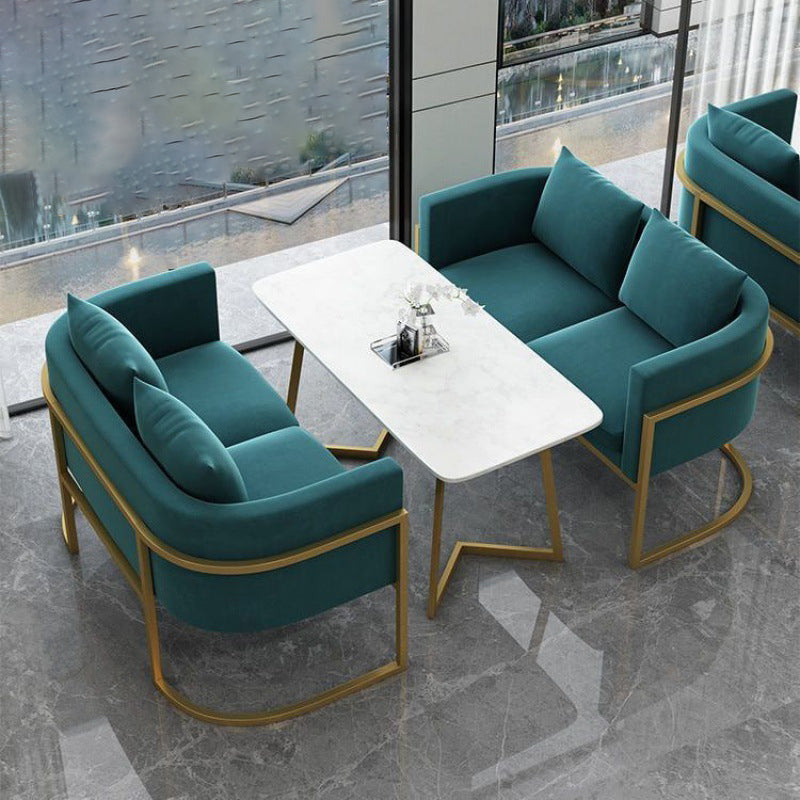 Velvet  Gold Modern Sofa Tuxedo Arm Loveseat Contemporary Style