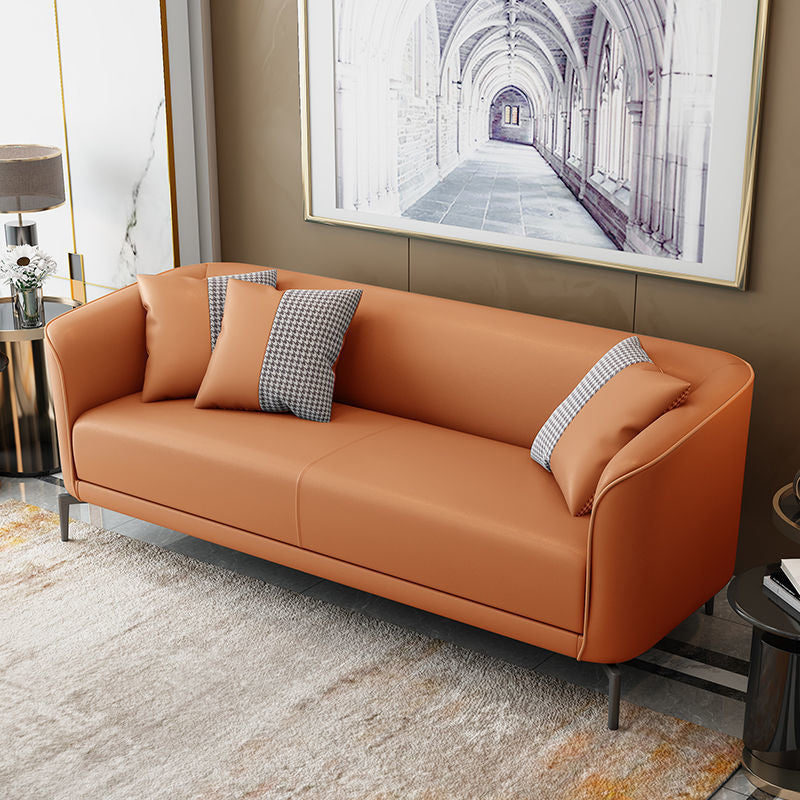 Faux Leather Sofa Tuxedo Arm Stain Resistant Sofa 25.59" H for Apartment