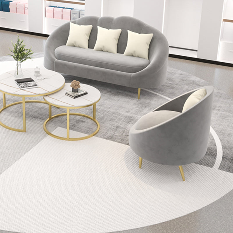 Velvet Contemporary Curved Sofa Sloped Arm Sofa for Living Room