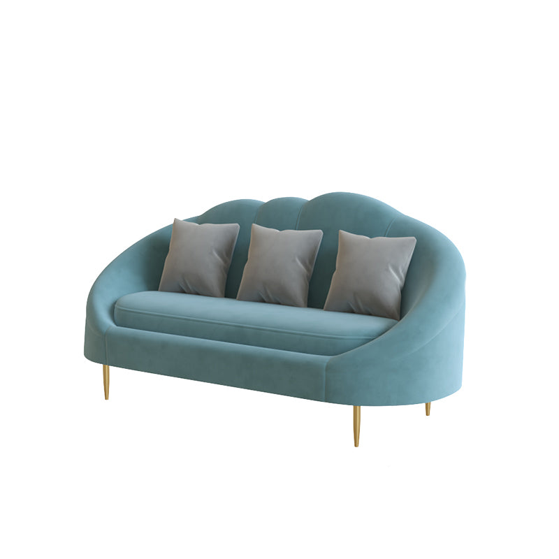 Velvet Contemporary Curved Sofa Sloped Arm Sofa for Living Room