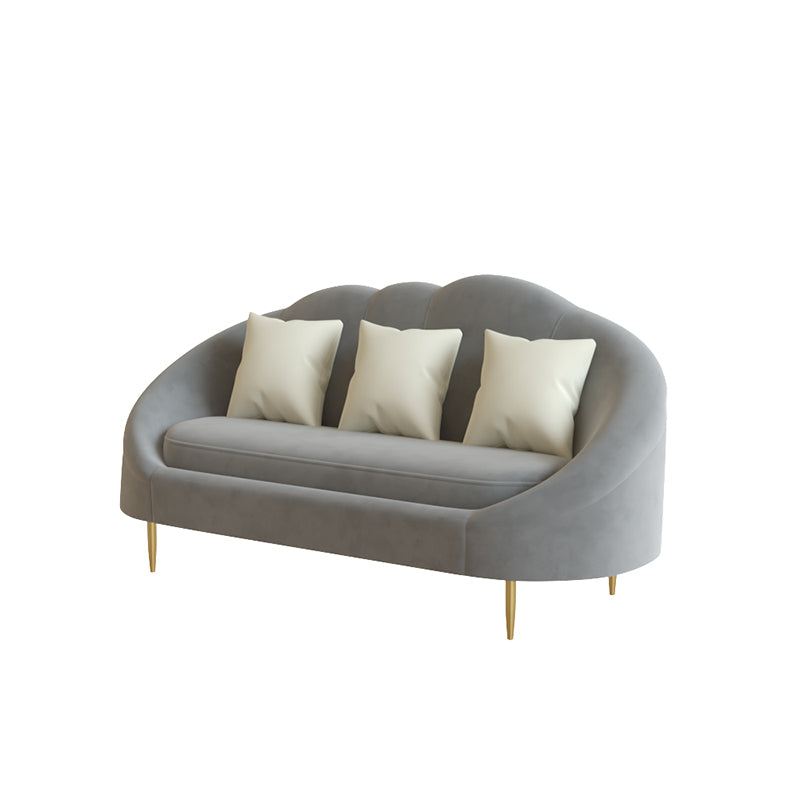 Velvet Contemporary Curved Sofa Sloped Arm Sofa for Living Room