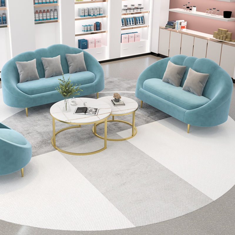 Velvet Contemporary Curved Sofa Sloped Arm Sofa for Living Room