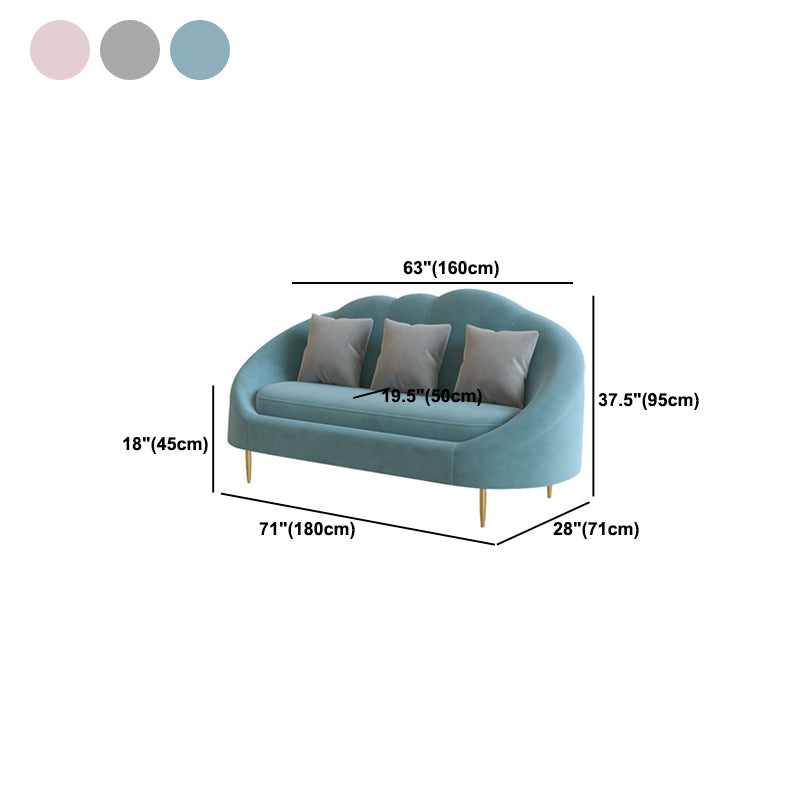 Velvet Contemporary Curved Sofa Sloped Arm Sofa for Living Room