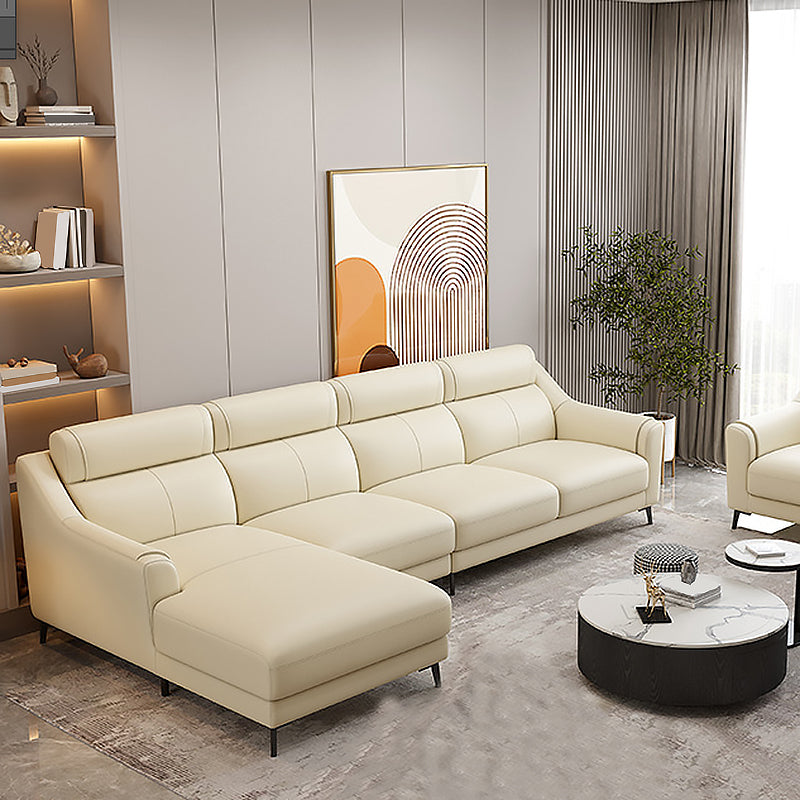 Genuine Leather Sectional Sofa,110" L Sloped Arms Stationary Sectional Sofa
