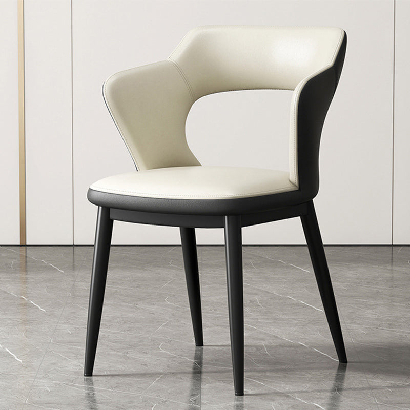 Mid-Century Modern Armless Side Chair Leather Basic Four Leg Side Chair for Bedroom