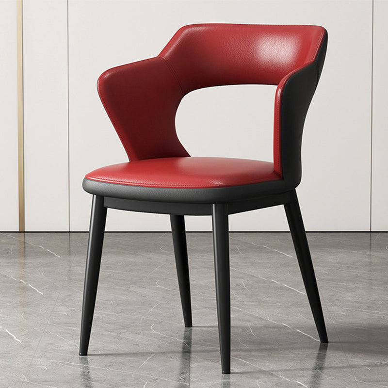 Mid-Century Modern Armless Side Chair Leather Basic Four Leg Side Chair for Bedroom