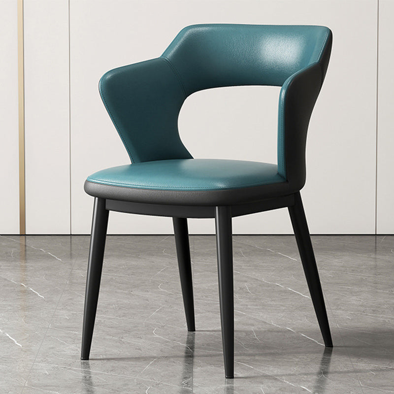 Mid-Century Modern Armless Side Chair Leather Basic Four Leg Side Chair for Bedroom