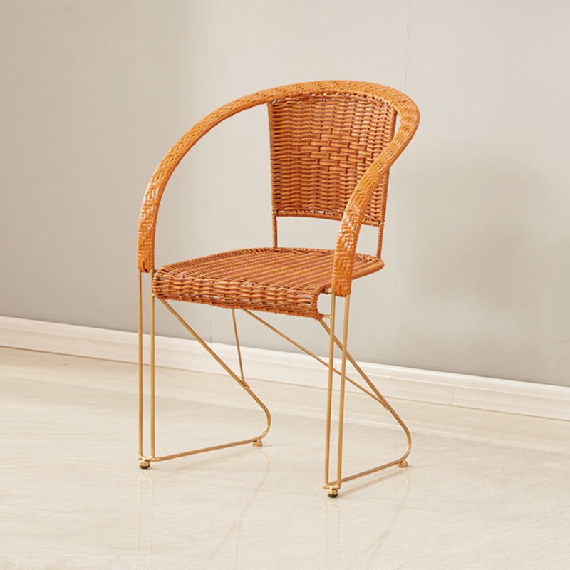 Mid-century Modern Style Wooden Armrest Woven Back Metal Arm Chair