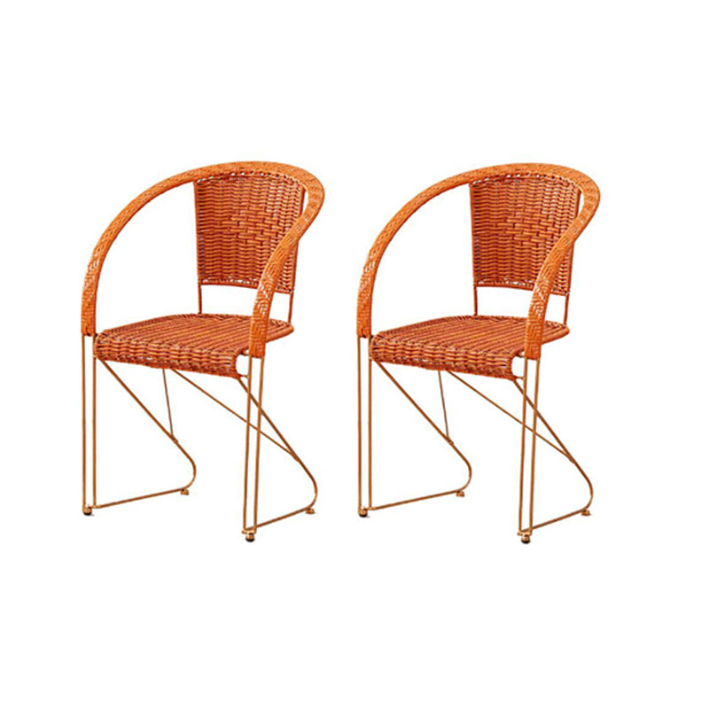 Mid-century Modern Style Wooden Armrest Woven Back Metal Arm Chair