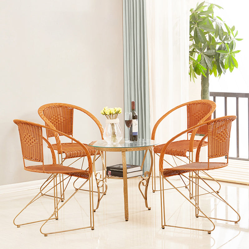 Mid-century Modern Style Wooden Armrest Woven Back Metal Arm Chair