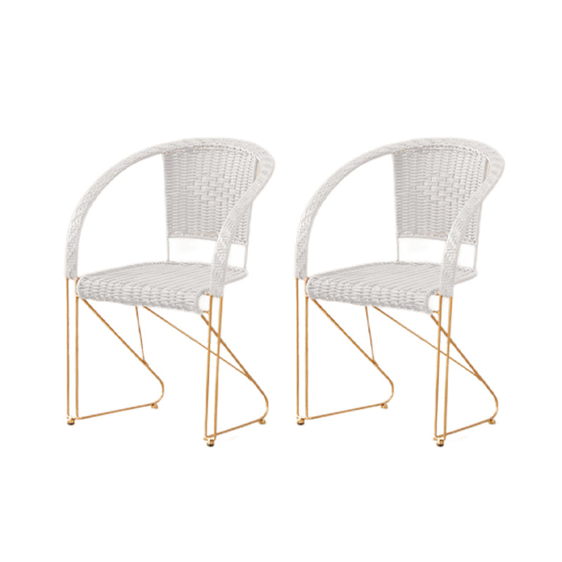 Mid-century Modern Style Wooden Armrest Woven Back Metal Arm Chair