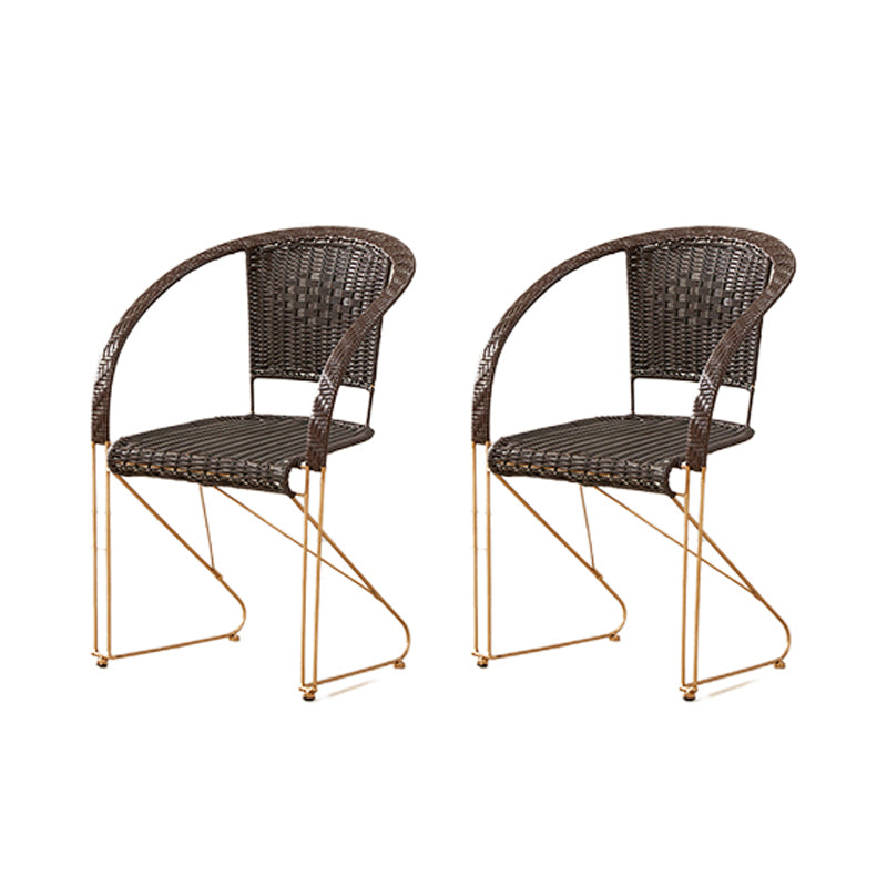 Mid-century Modern Style Wooden Armrest Woven Back Metal Arm Chair