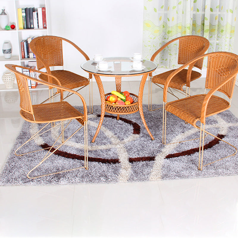 Mid-century Modern Style Wooden Armrest Woven Back Metal Arm Chair