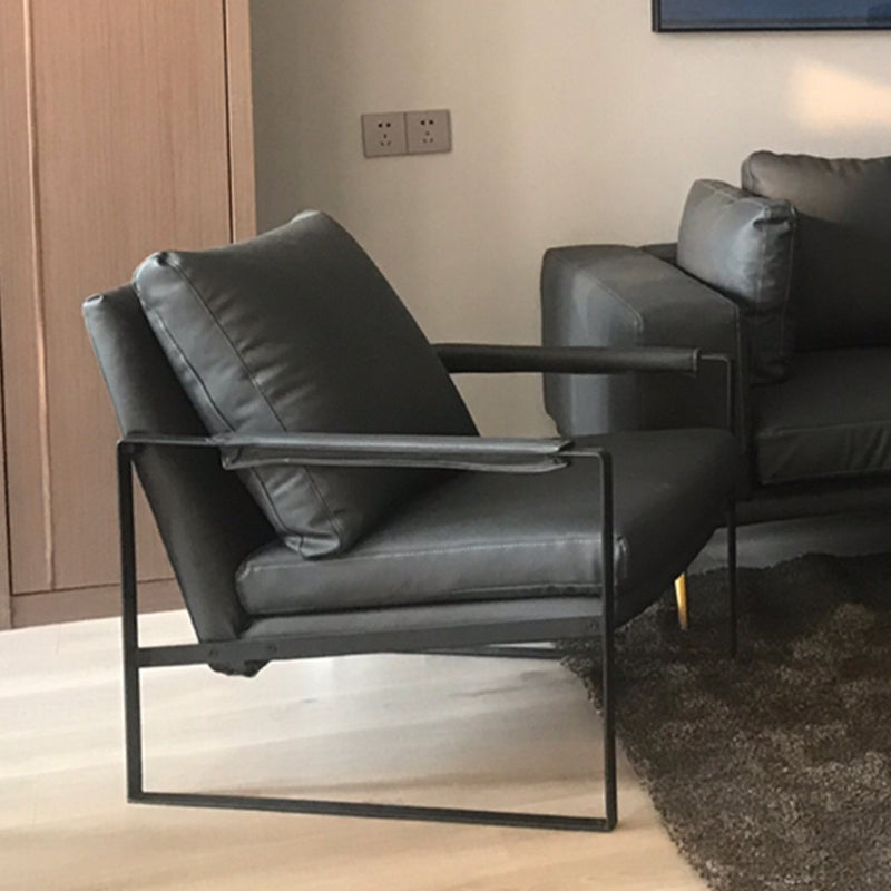 Mid-Century Modern Sled Arm Chair Faux Leather Accent Armchair for Living Room